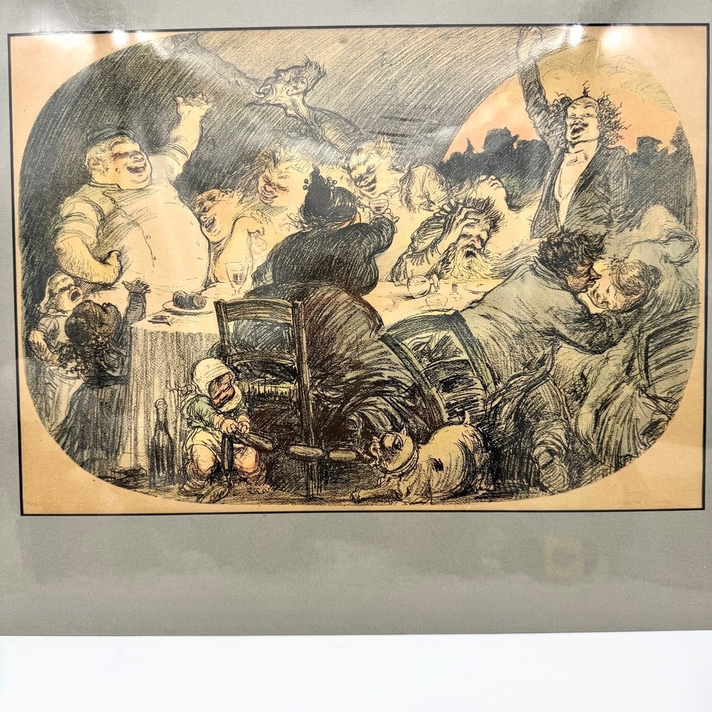 Charles Leandre Ribote De Noel Antique 1896 Le Rire Lithograph Art Print Matted